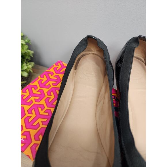 Tory Burch Black Patent Leather Caroline Ballet Flats Size 8.5 - Picture 3 of 15